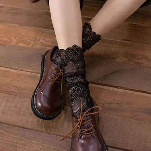 Floral Lace Mid Tube Socks. Set of 3. - Picture 2 of 5